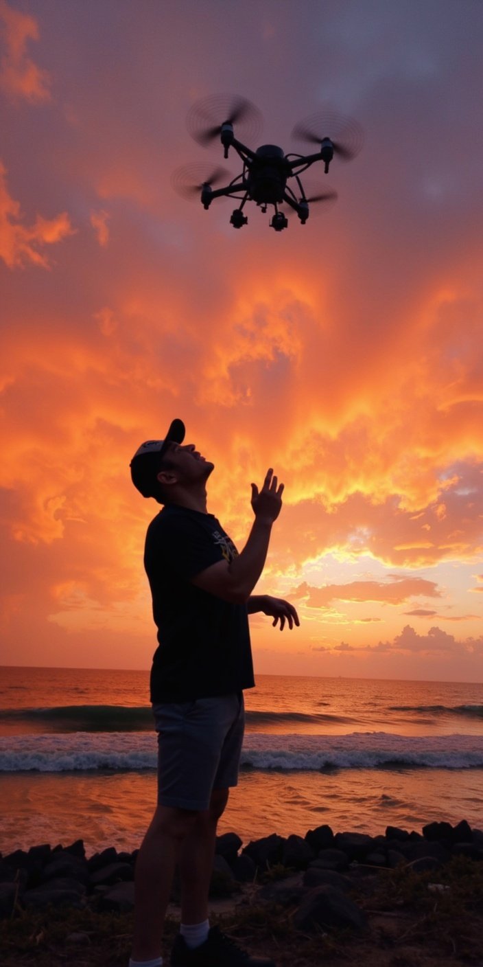 Graduado en la playa con drone